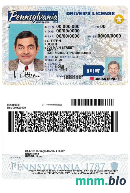 Szablon prawa jazdy USA Pennsylvania state w formacie PSD, ze wszystkimi czcionkami